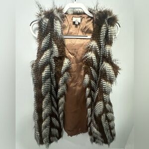 Hot & Delicious Faux Fur Vest in Brown and Cream Medium